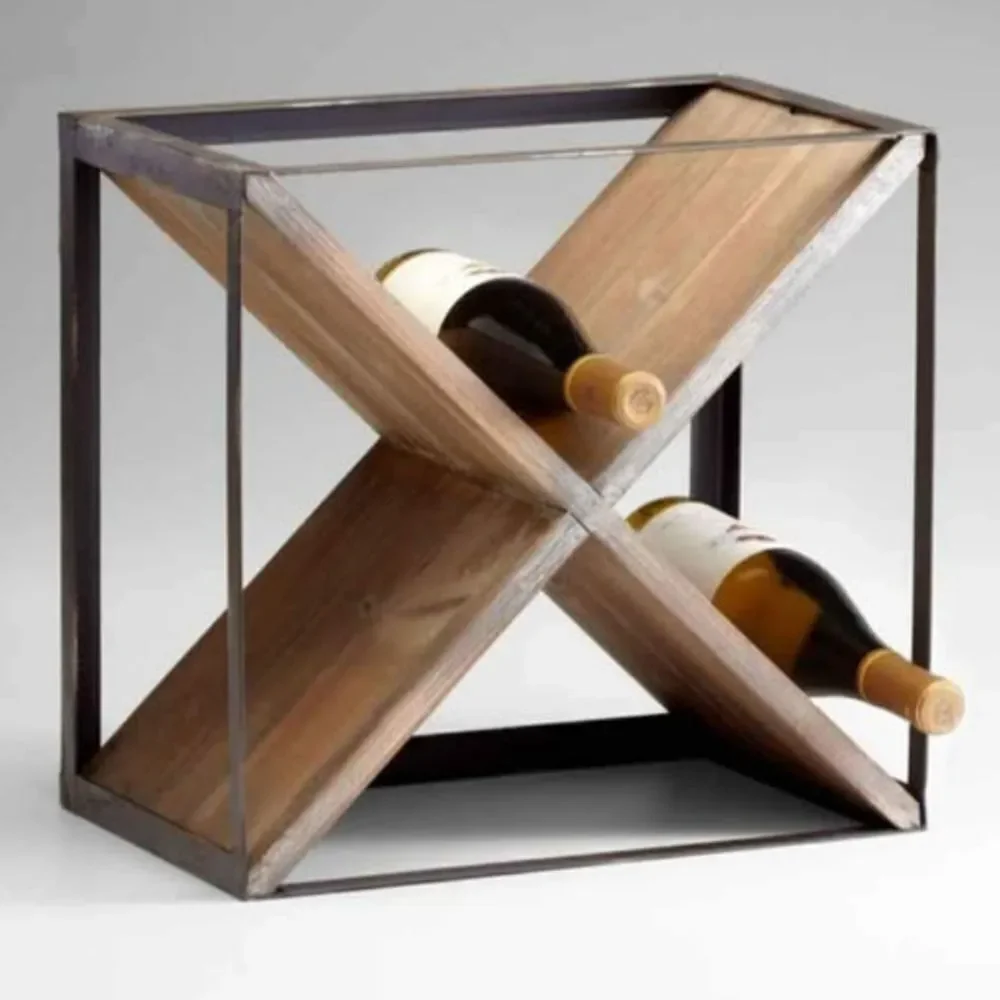 Rustic style wooden wine bottle holder